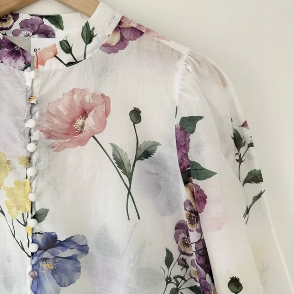 Bailey 44 White Sheer Floral Button-Up Blouse, Size S - Picture 10 of 16